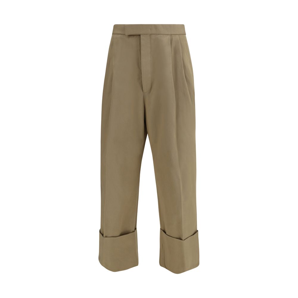 Cotton Gabardine with RWB Grosgrain Trim Trousers — Beige