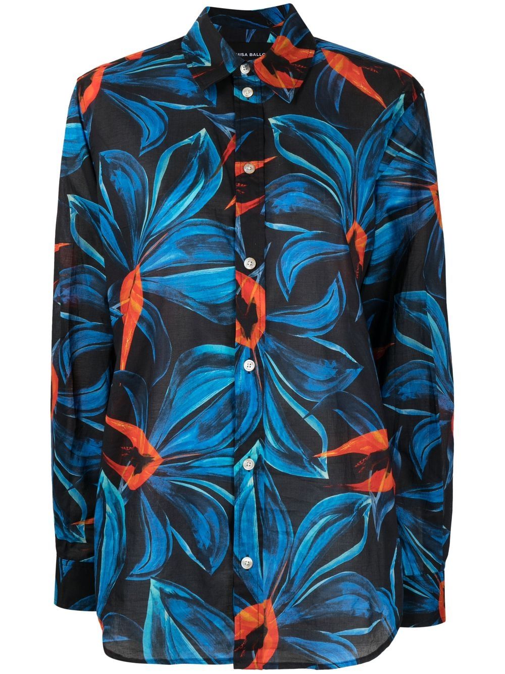 Night Blooming Flower-print cotton shirt - Blue