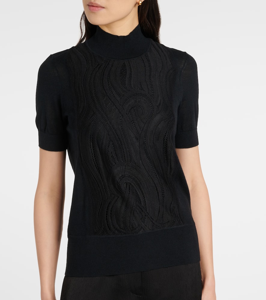 Knitted wool and silk lace top