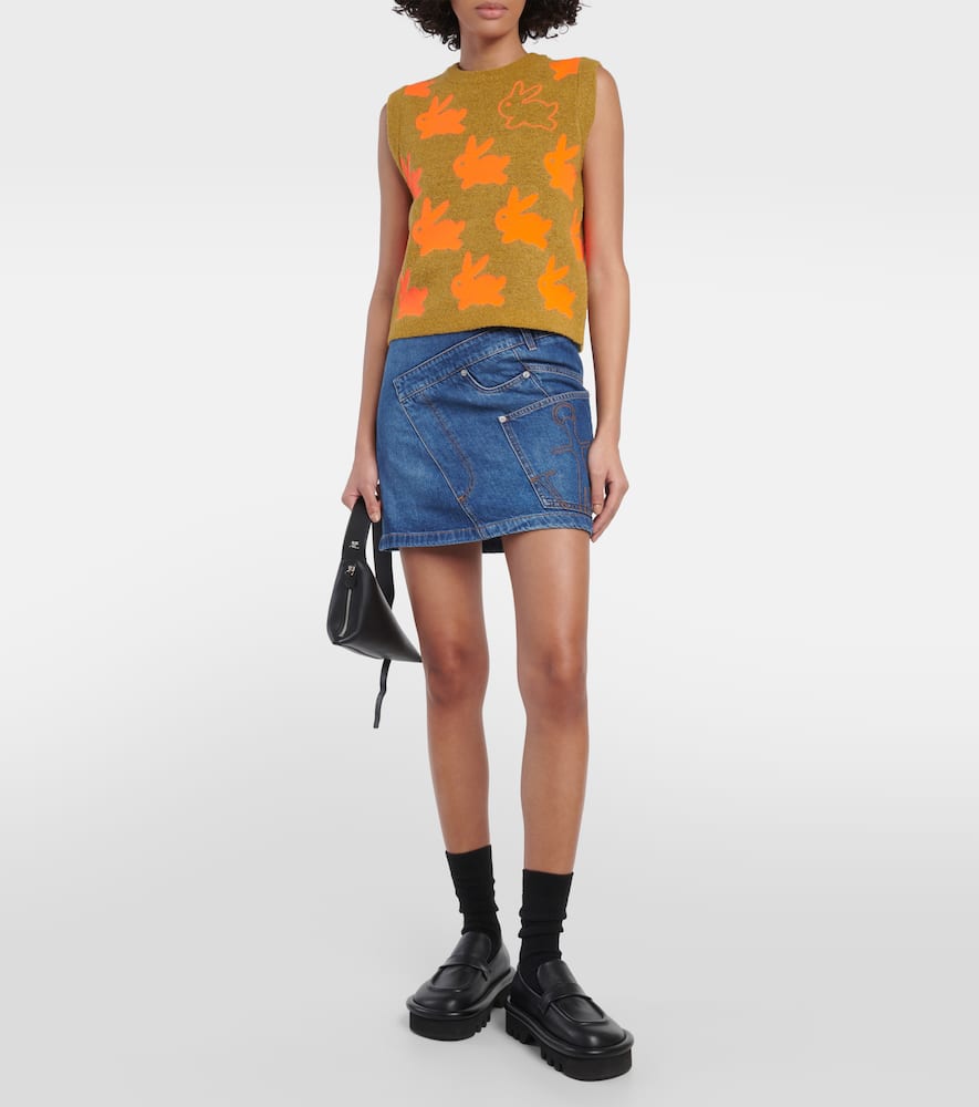 Twisted asymmetric denim miniskirt