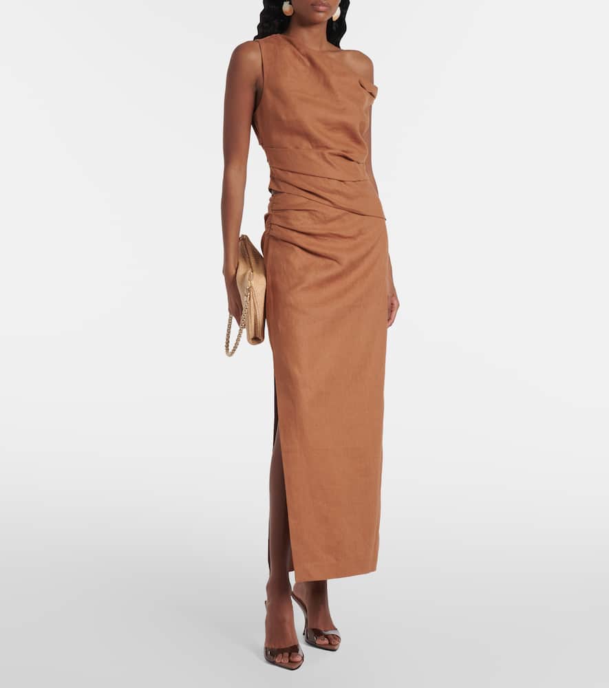 Asymmetric draped linen top