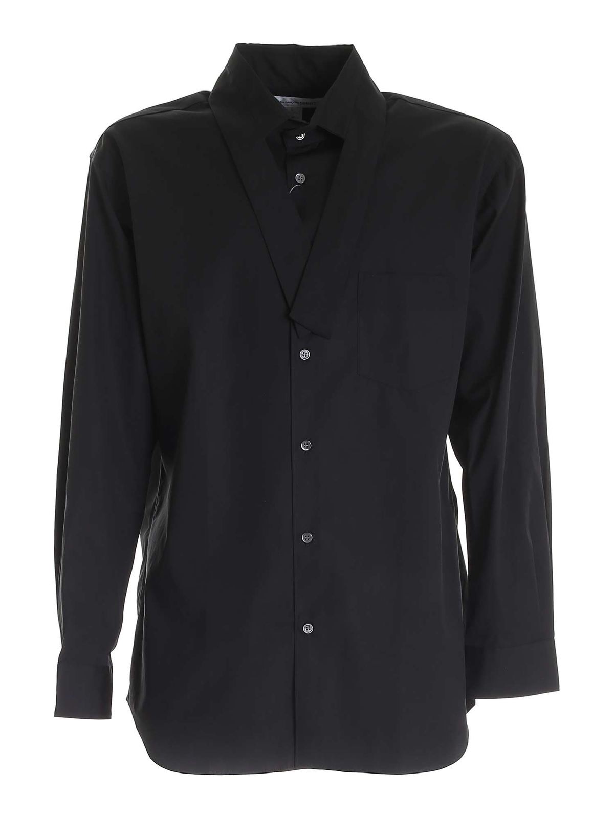 Ribbon on the neckline shirt in black