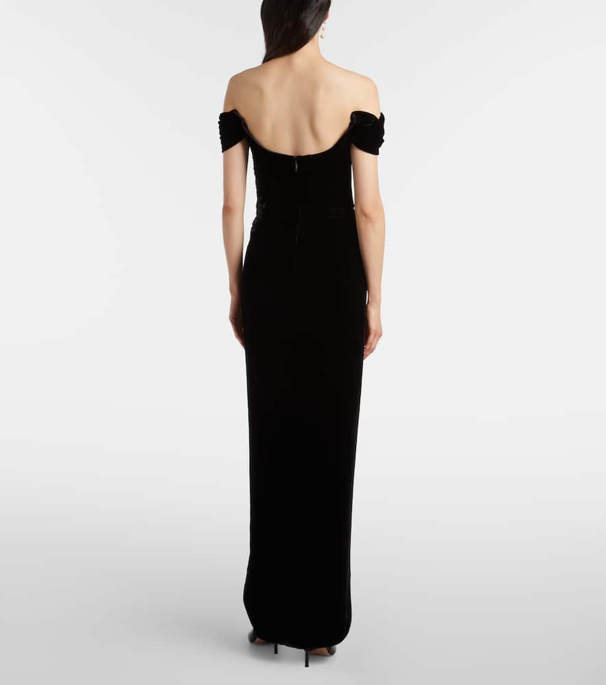 Embellished off-shoulder velvet gown
