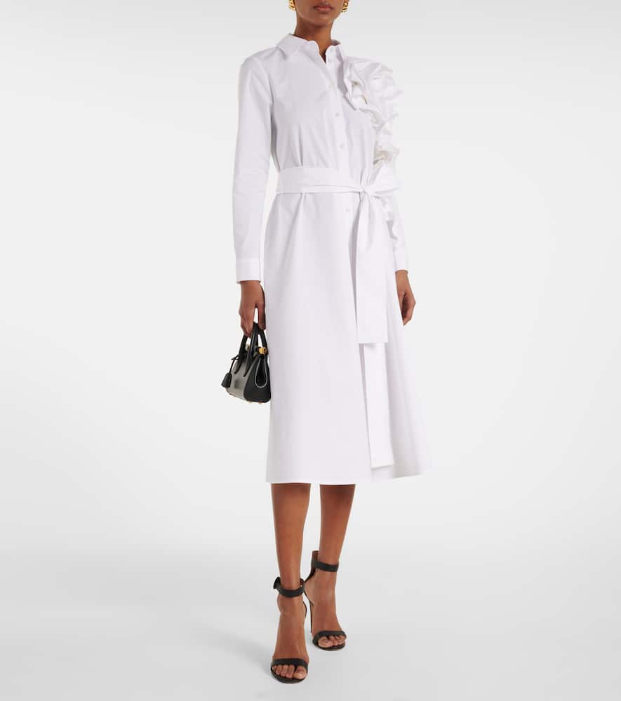 Floral-appliqué poplin shirtdress
