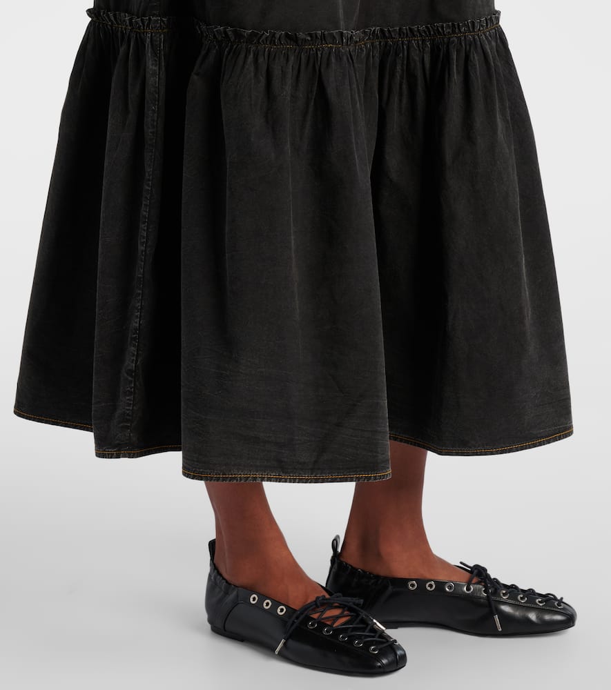 Smocked tiered cotton maxi skirt