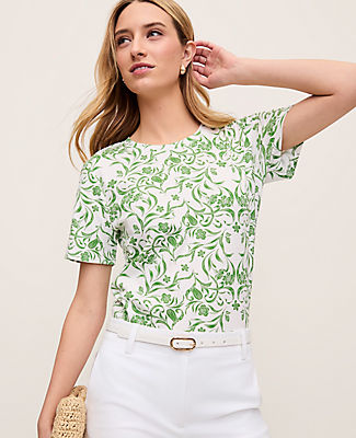 Ann Taylor Floral Crew Neck Tee