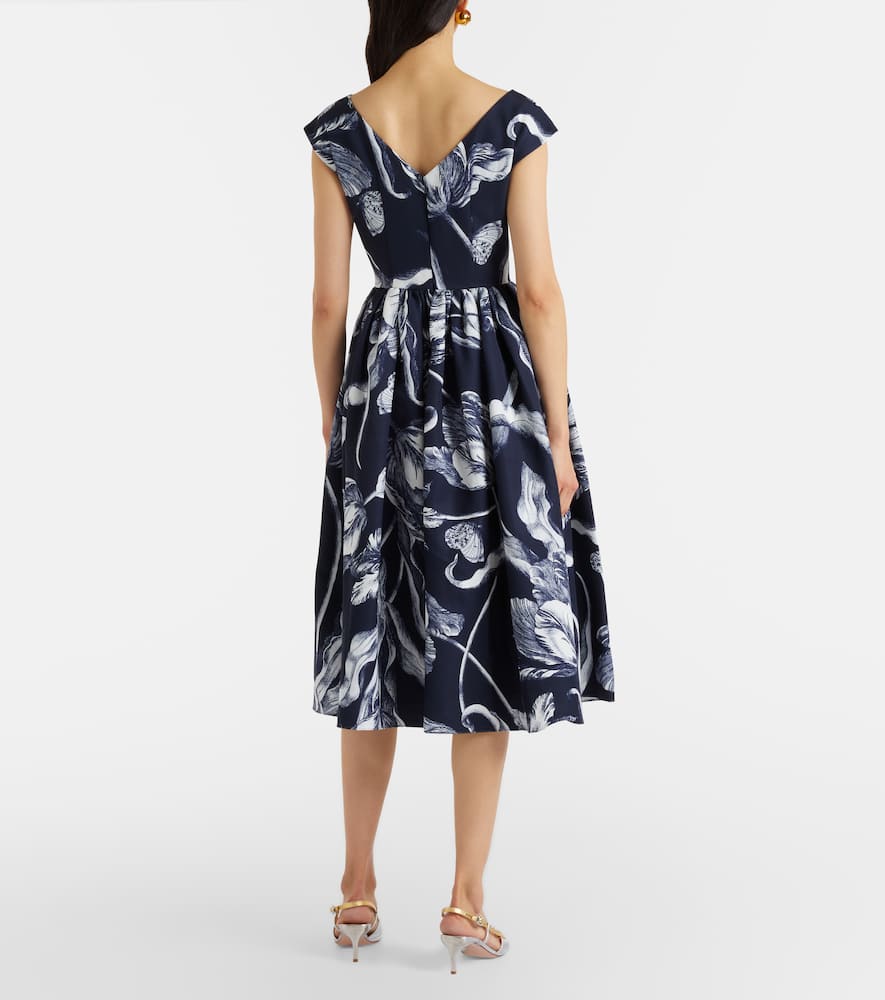 Floral cotton-blend faille midi dress