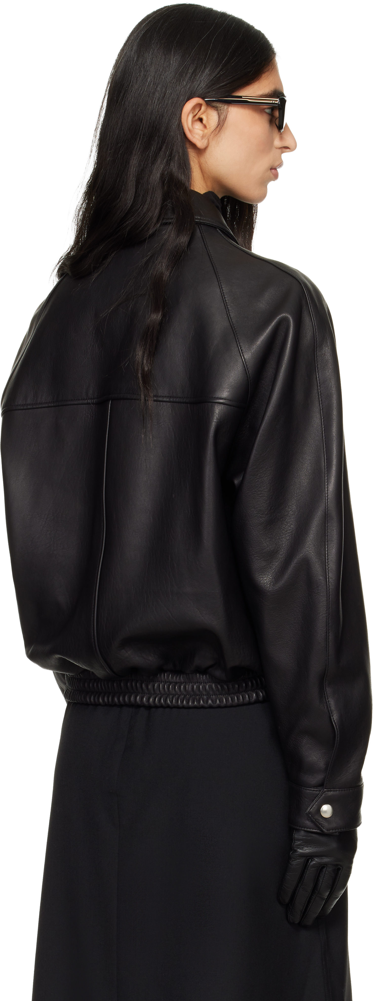 Black Vintage Lamb Leather Bomber Jacket