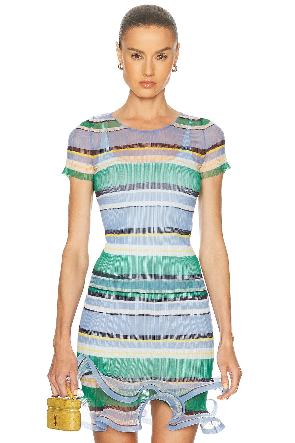 SIMKHAI Knox Plisse Top in Periwinkle Stripe. M also in L