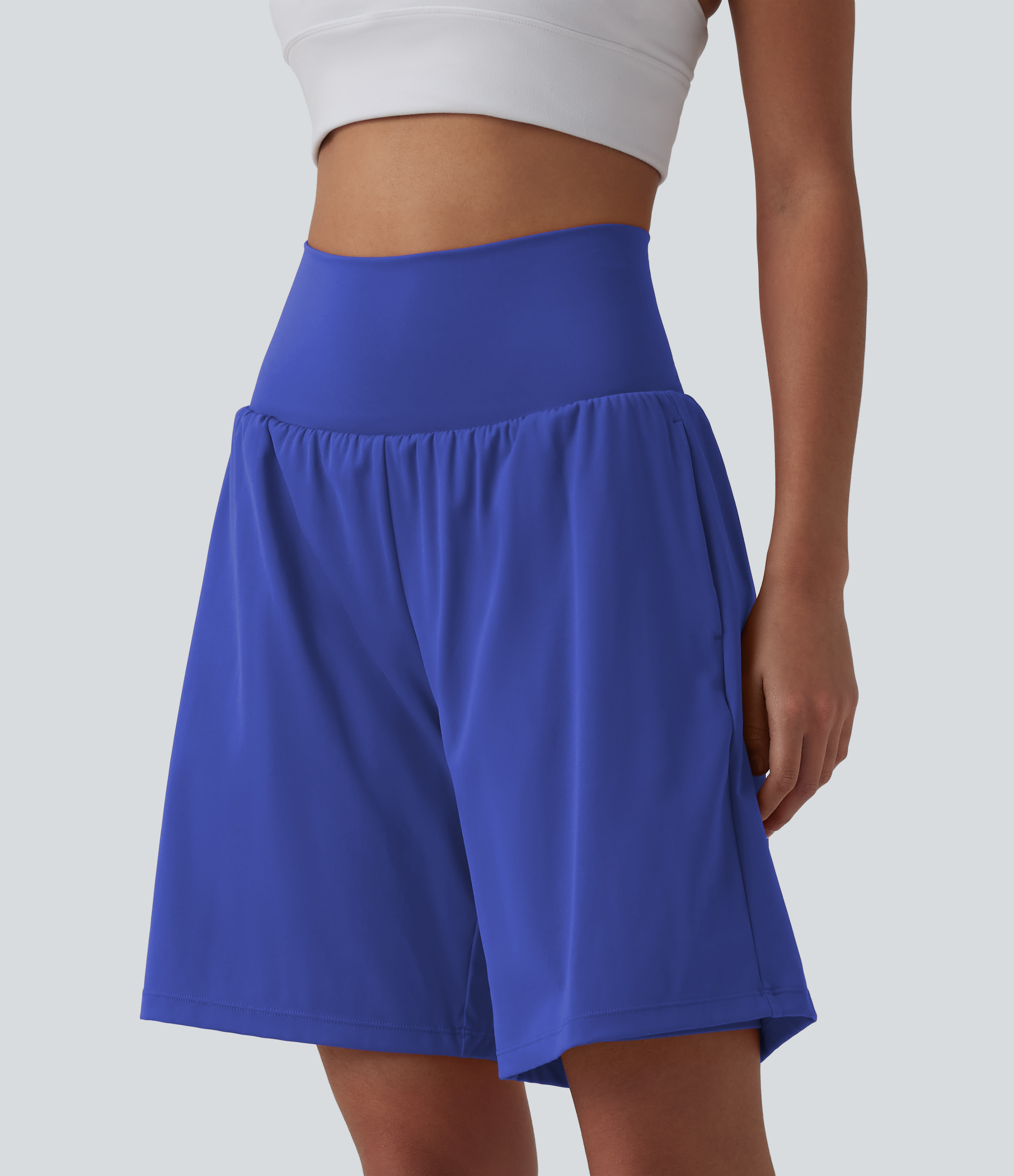 "SoftlyZero™ Airy Super High Waisted 2-in-1 Cool Touch Yoga Shorts 9"" with Pockets Gym Short - Aster Blue