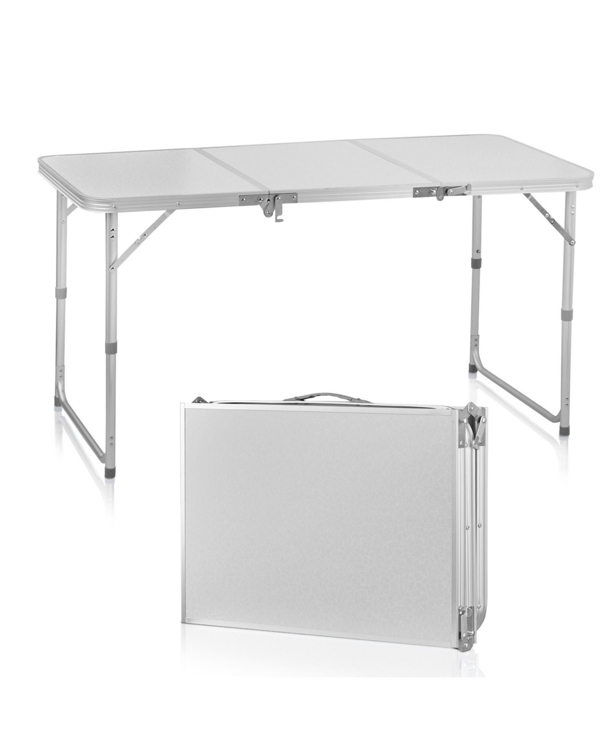 4FT Adjustable Height Camping Folding Table - Portable Picnic Table for Outdoor Adventures - White