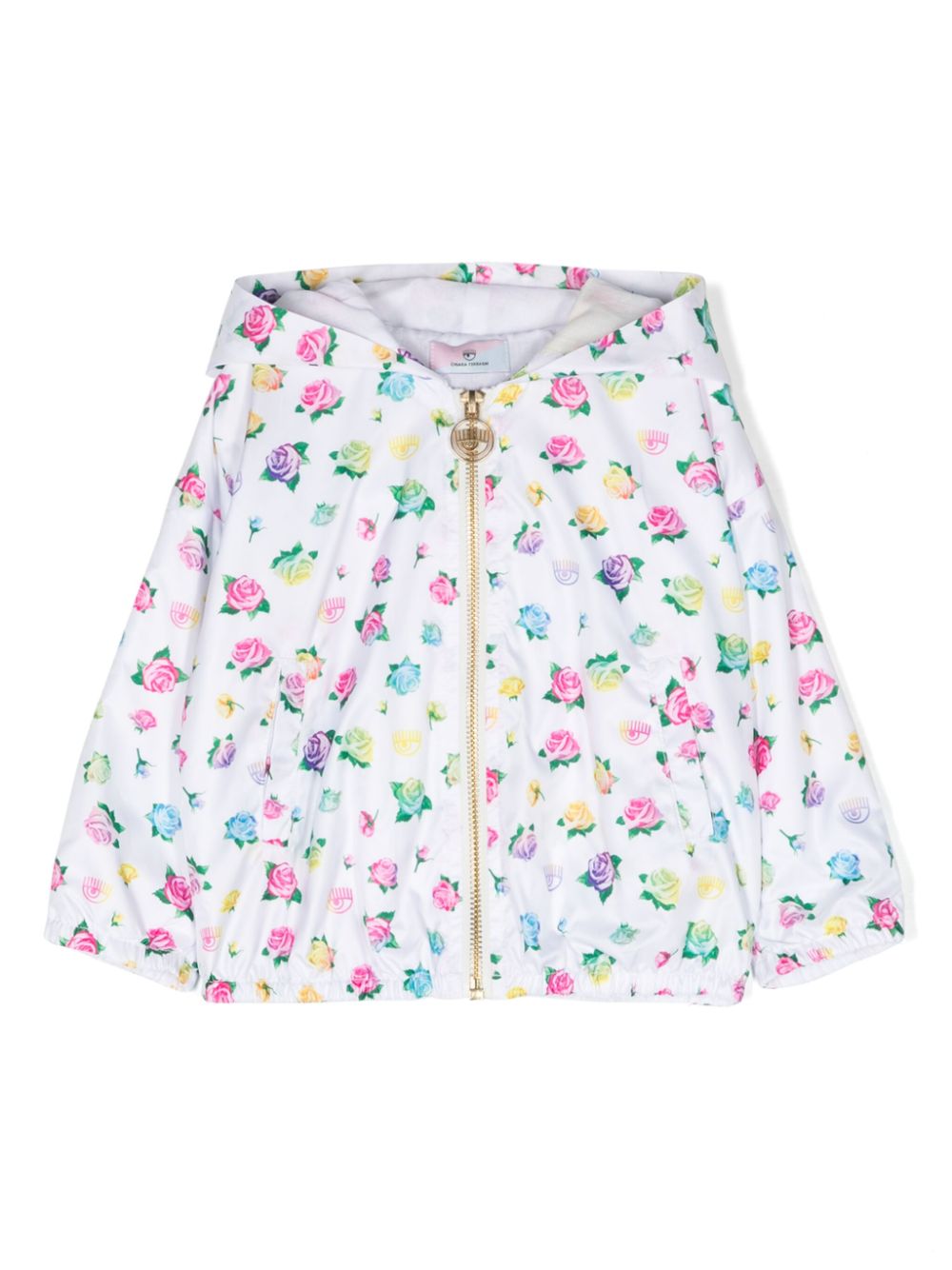 Floral-print hooded jacket - White