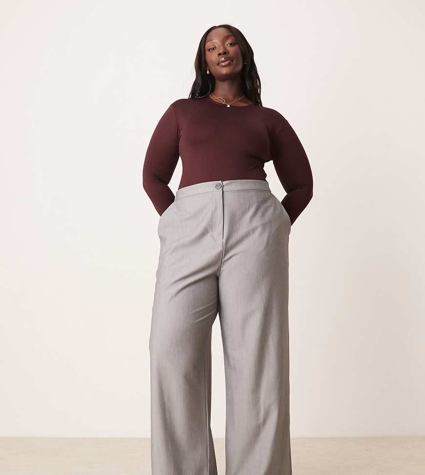 ASOS DESIGN Curve tailored wide leg dad pants in gray