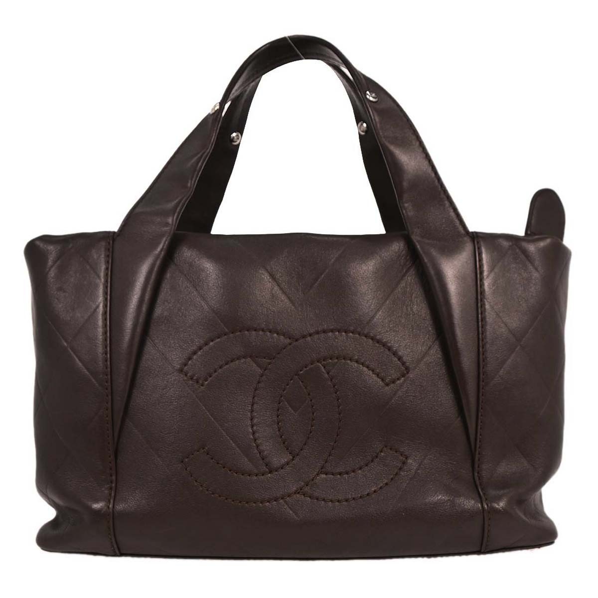 Chanel All Day Long Tote Chevron Leather Brown Leather Tote Bag Bag Pre-Owned