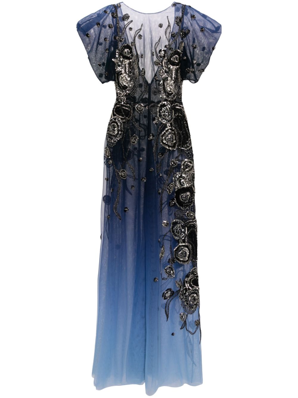 Gradient-effect beaded tulle jumpsuit - Blue