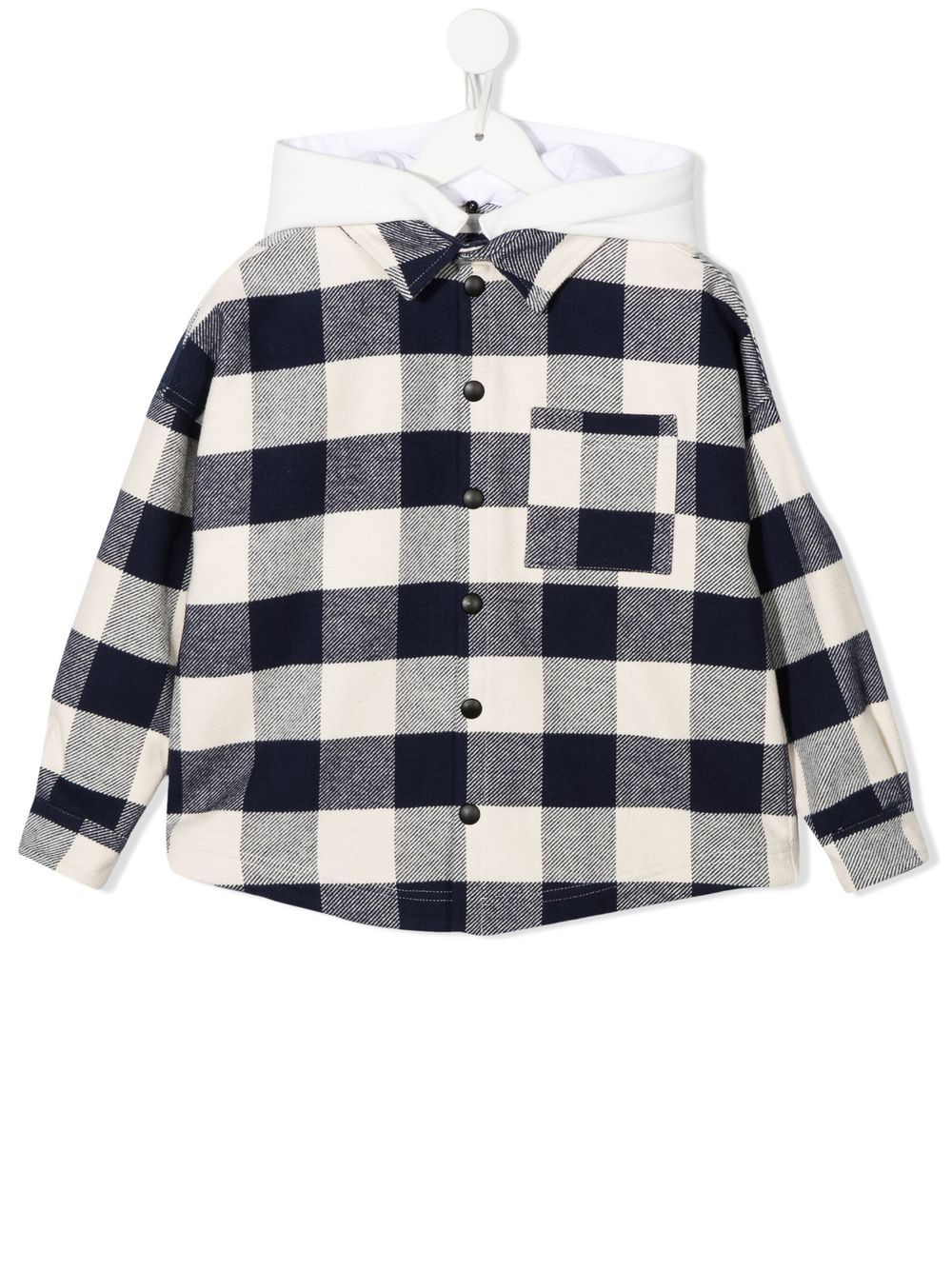 Check-print hooded overshirt - Blue