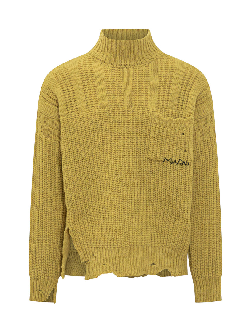 Mustard Virgin Wool Turtleneck Sweater
