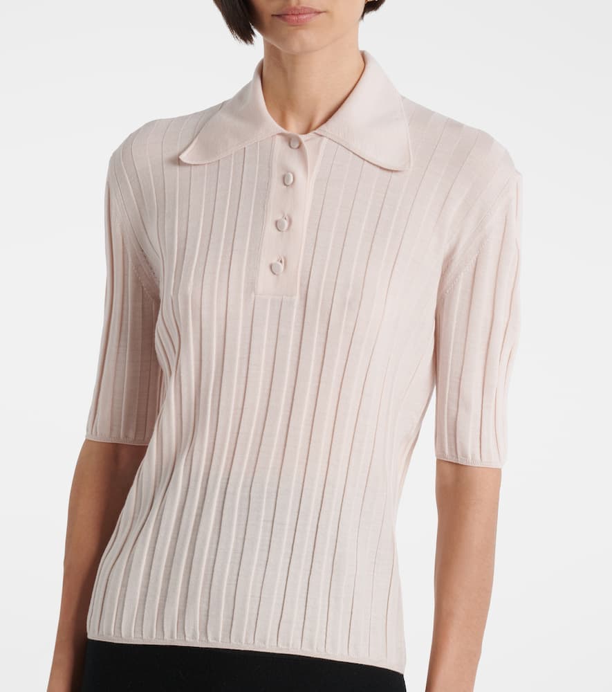 Ribbed-knit wool polo shirt