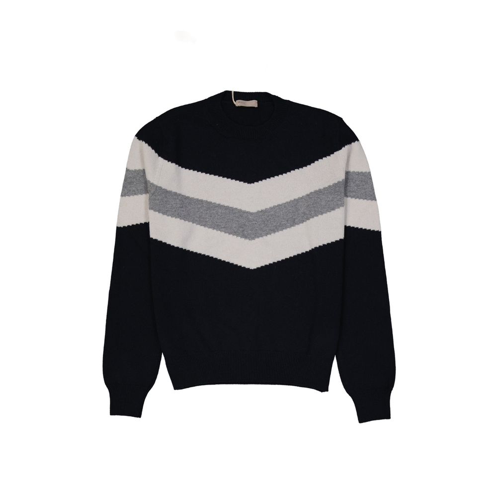 Wool Chevron-Stripe Sweater — Black