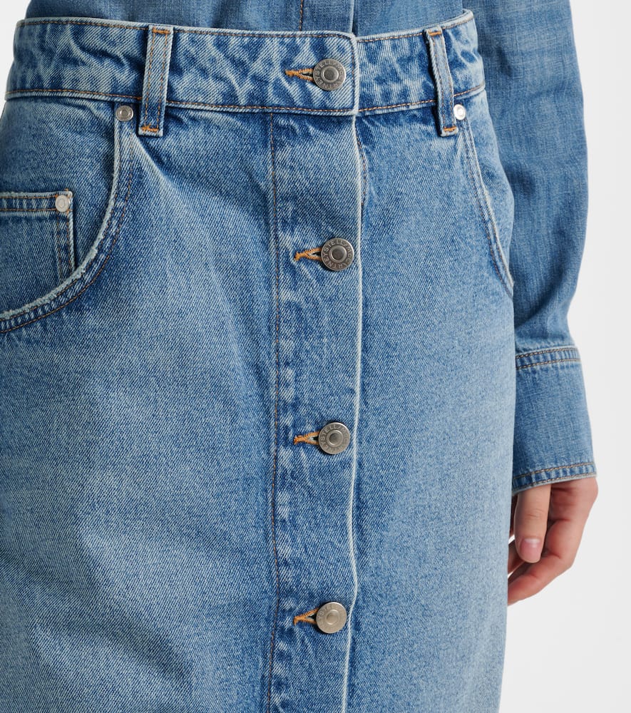 Chain-detail denim midi skirt