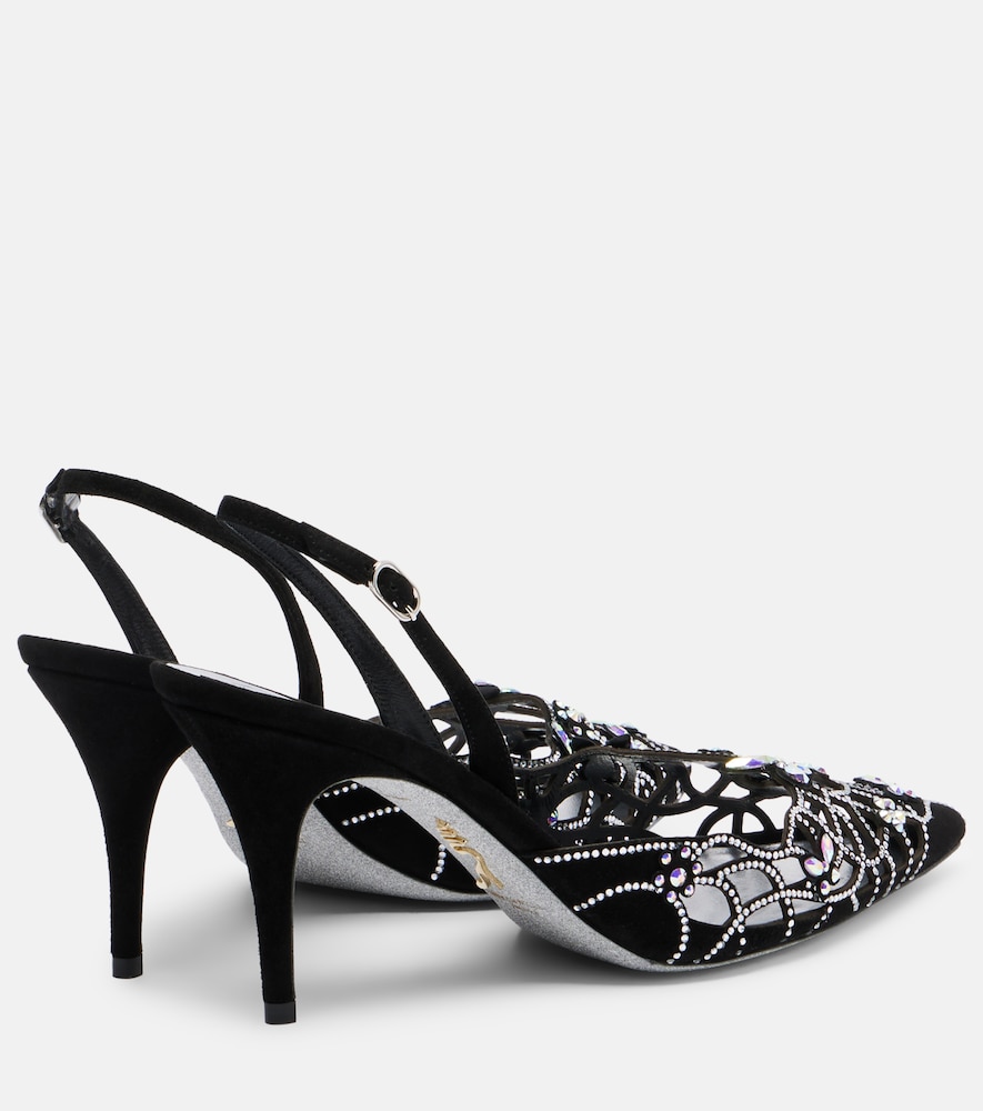Embellished suede slingback pumps