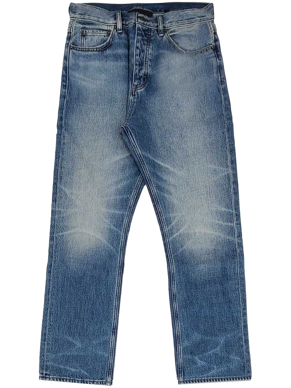 Knee whiskering effect straight-legged jeans - Blue