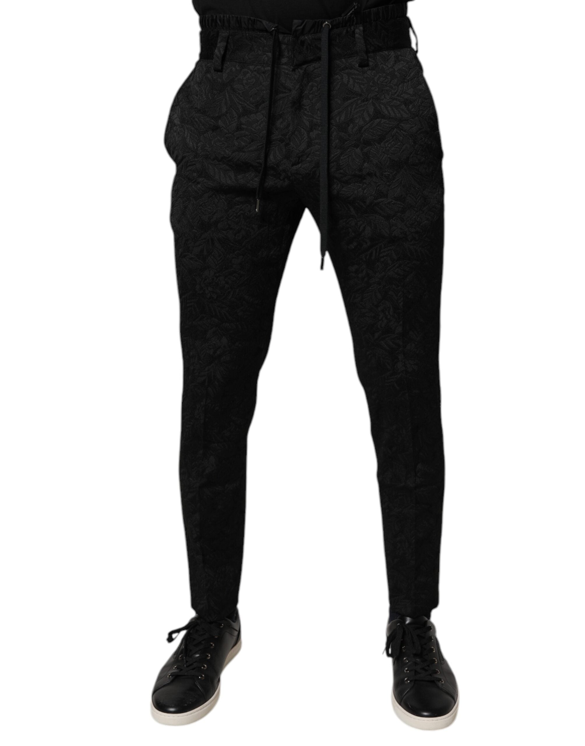 Brocade Polyester Trousers — Black