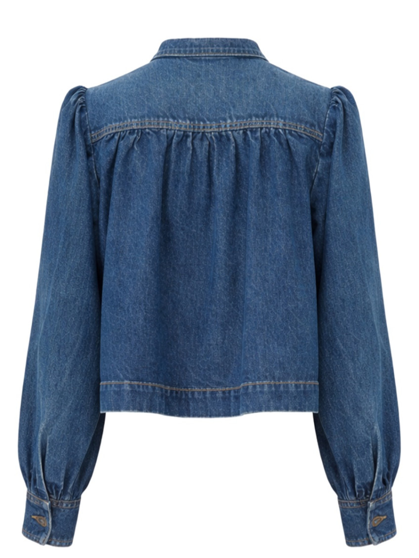Chloé - high neck denim jacket chain detai
