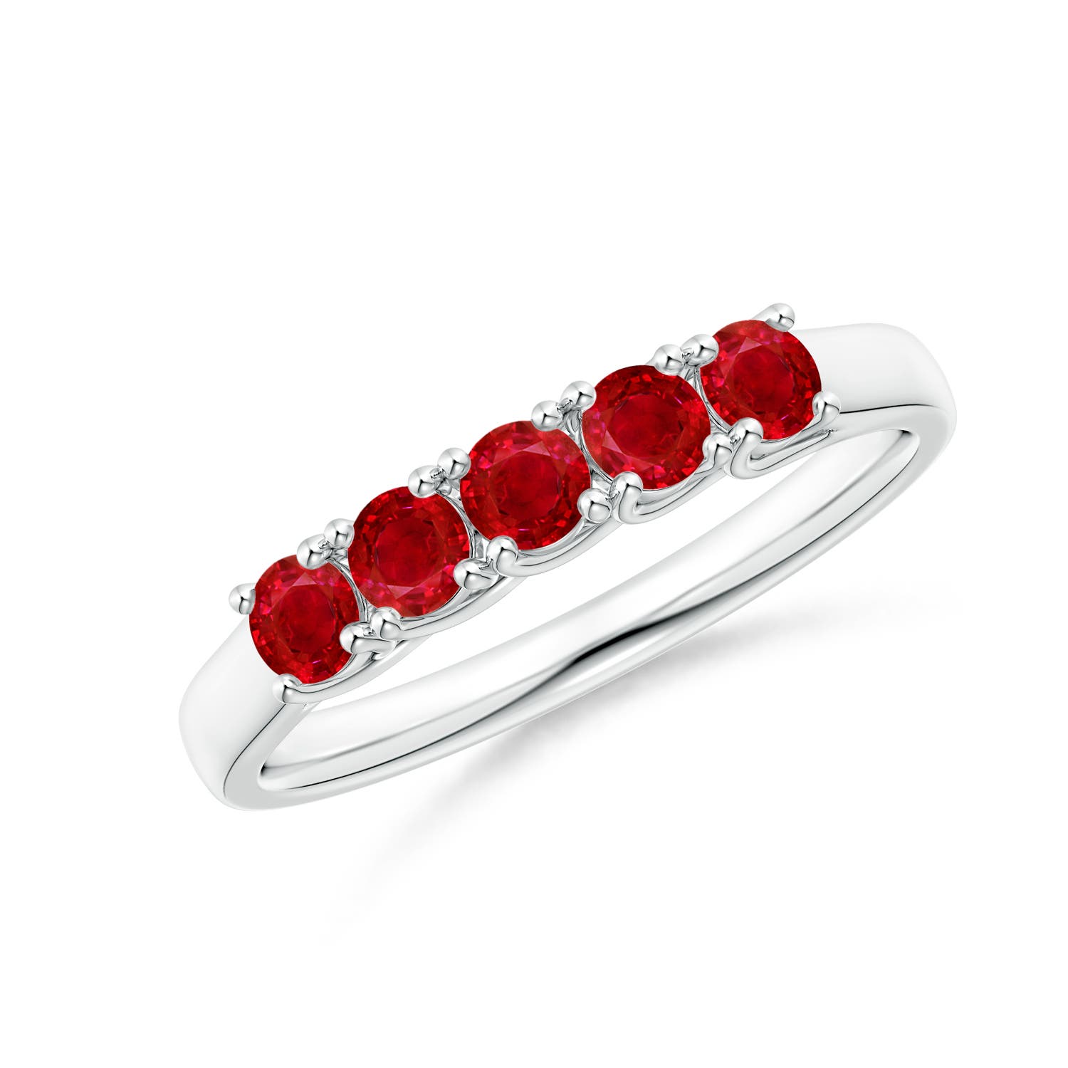 Angara 0.55 Carat Half Eternity Five Stone Ruby Wedding Band in 18K White Gold
