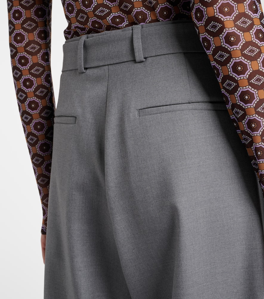 Belted wool-blend wide-leg pants