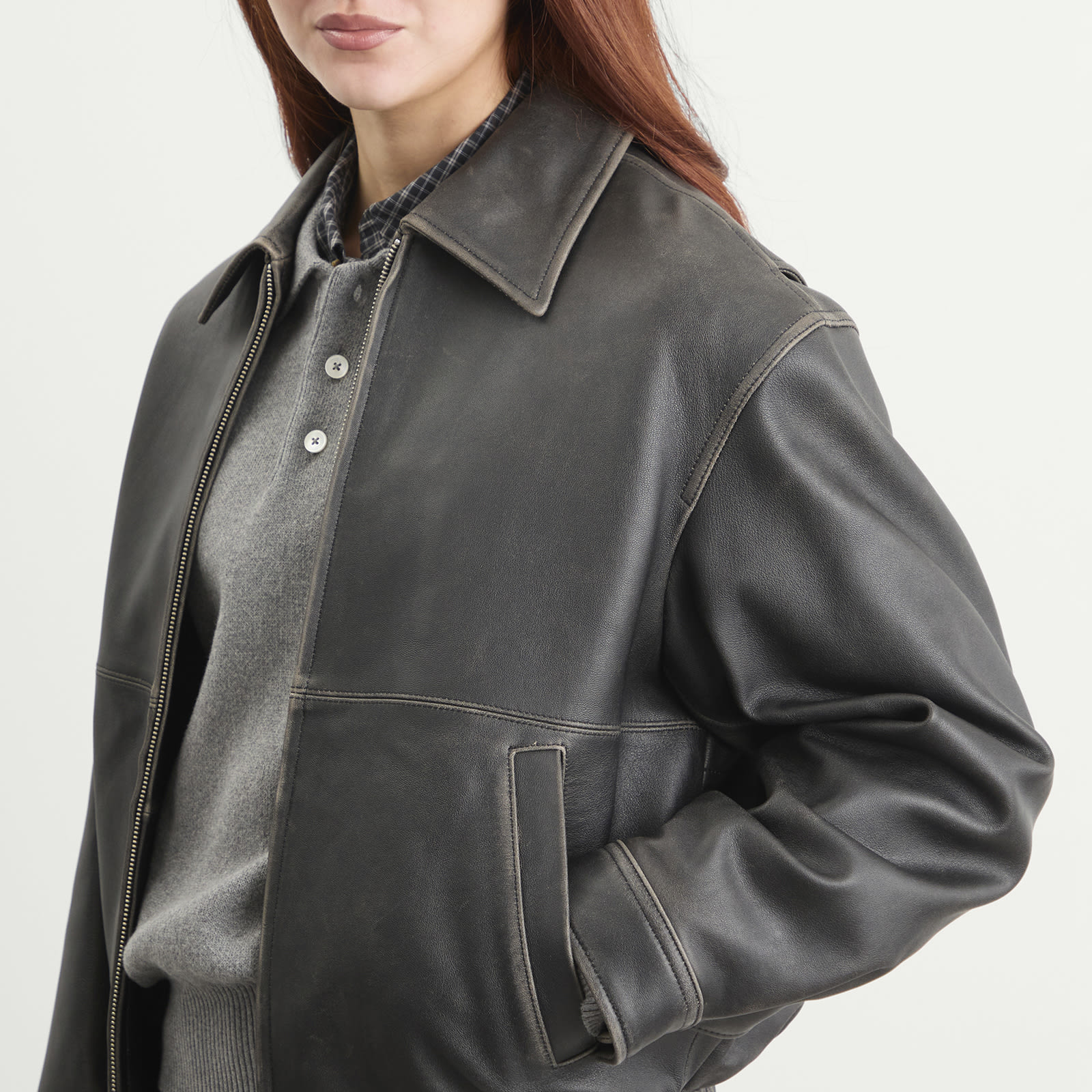Women's Drizzler Leather Jacket in Brushed Black