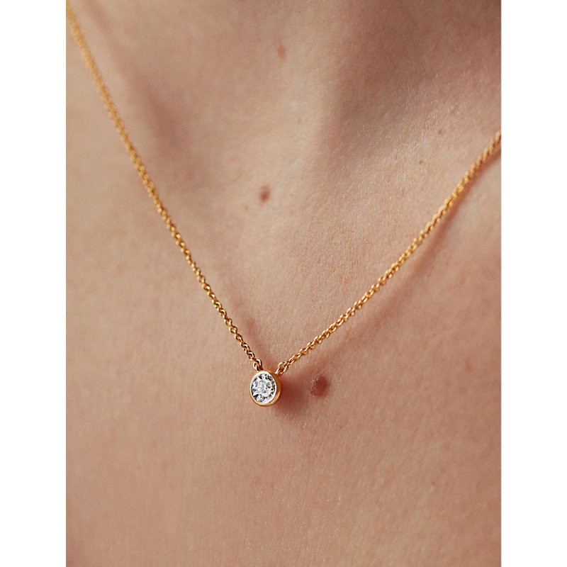Womens Yellow Gold Solitaire 18ct Yellow Gold-plated Vermeil Sterling-silver and 0.06ct Lab-grown Diamond Necklace 