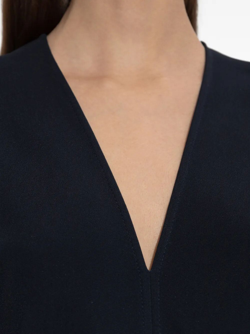 Blouson Detail V-Neck Midi Dress
