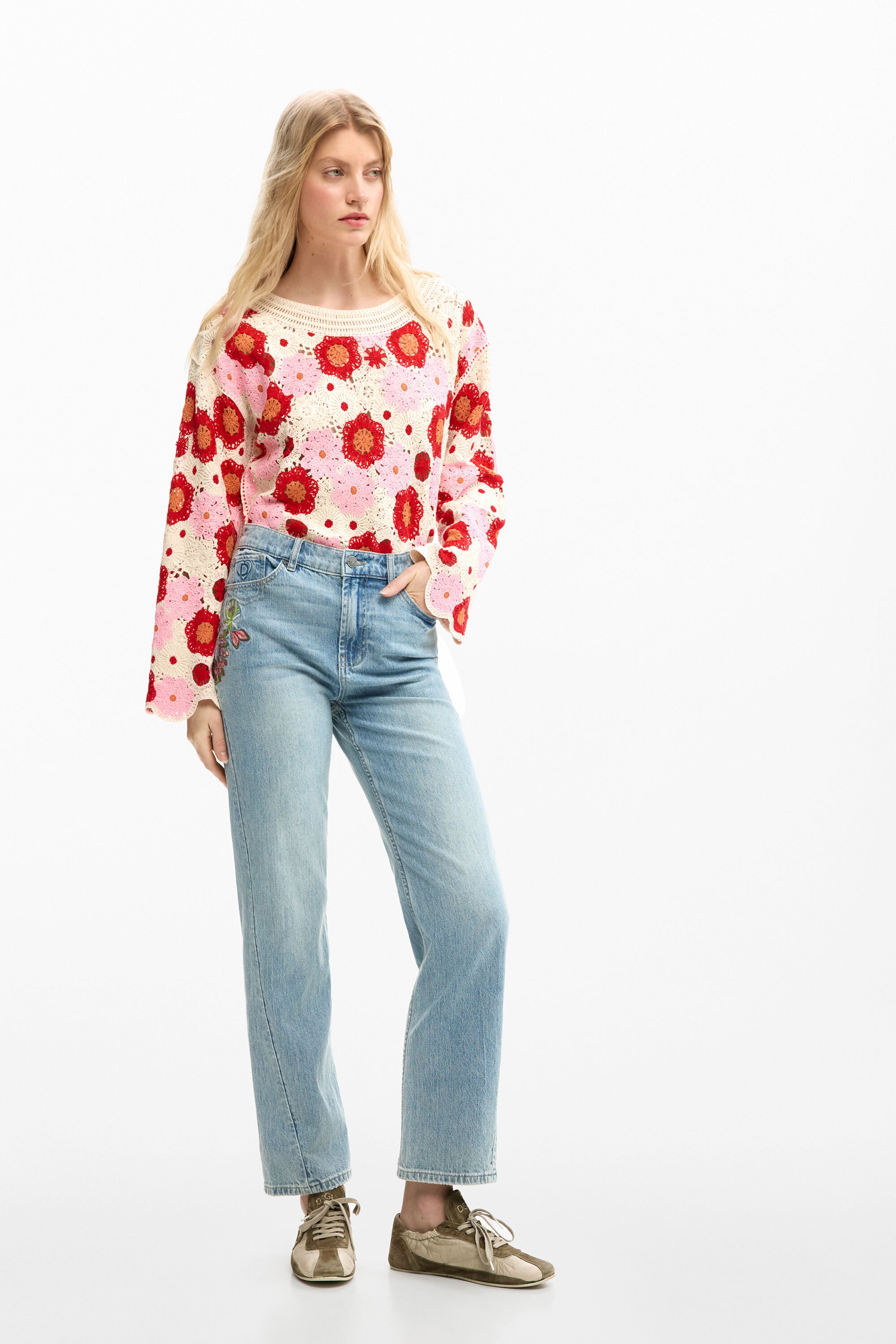 Straight floral jean