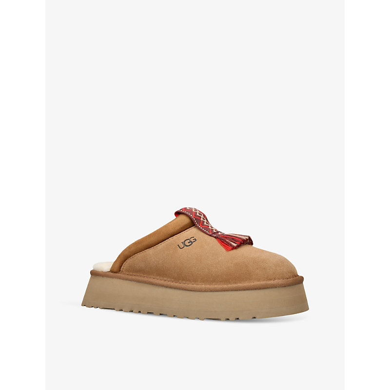 Womens Tan Tazzle Tassel-embellished Suede Flatform Slippers