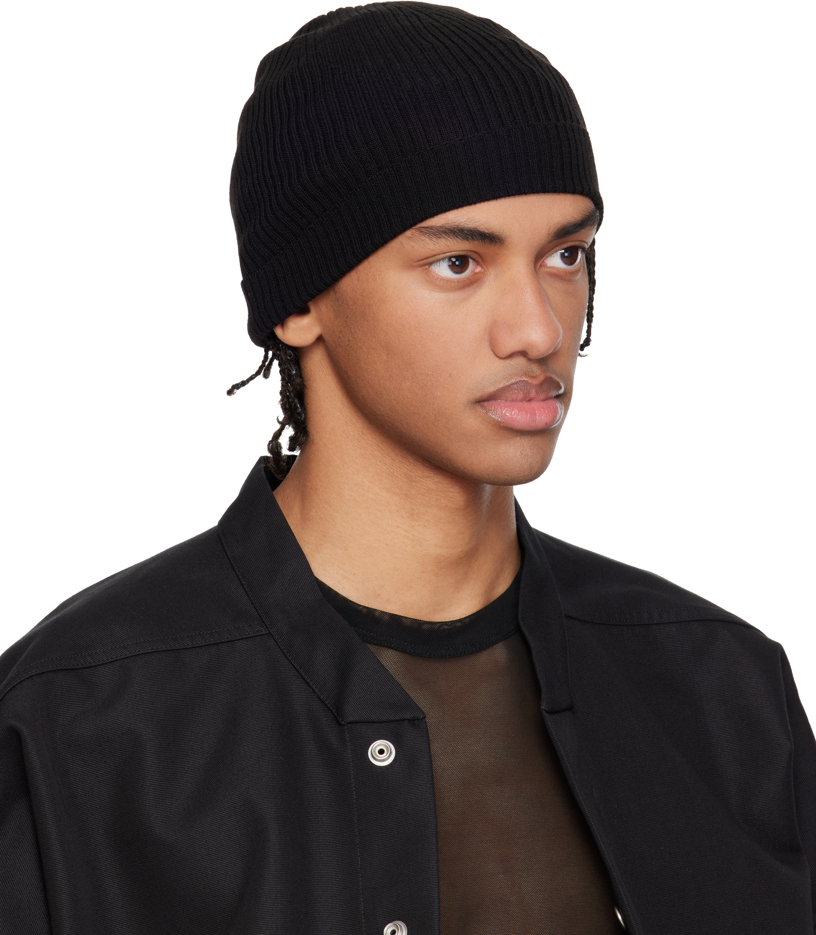 Black Temple Ribbed Beanie