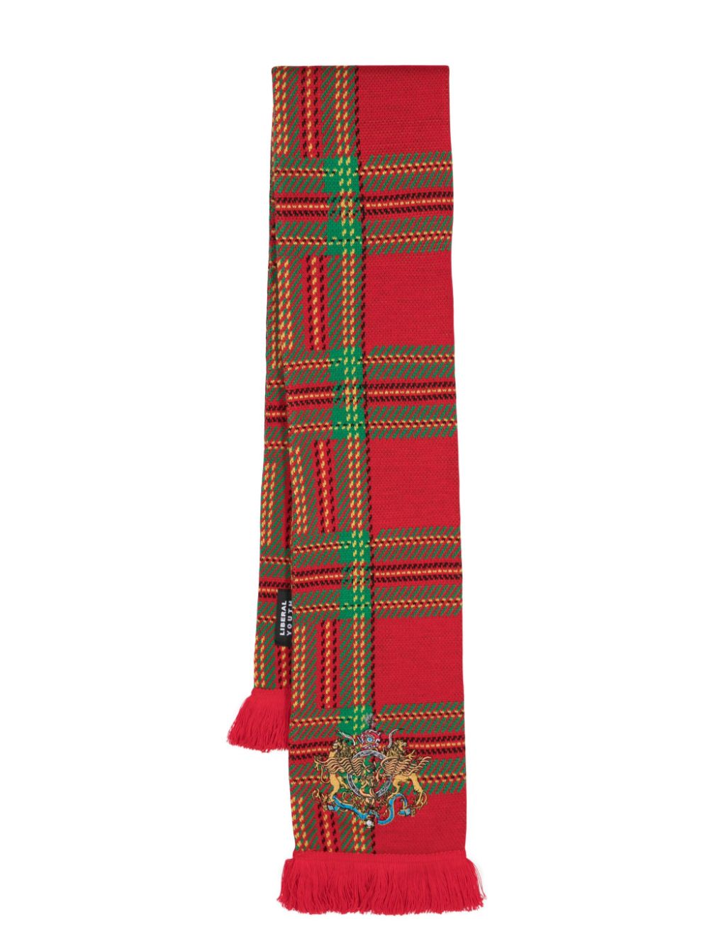Tartan check-pattern knitted scarf - Red
