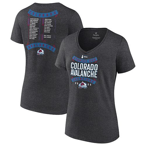 Women's Fanatics Heathered Charcoal Colorado Avalanche 2022 Stanley Cup Champions Roster V-N