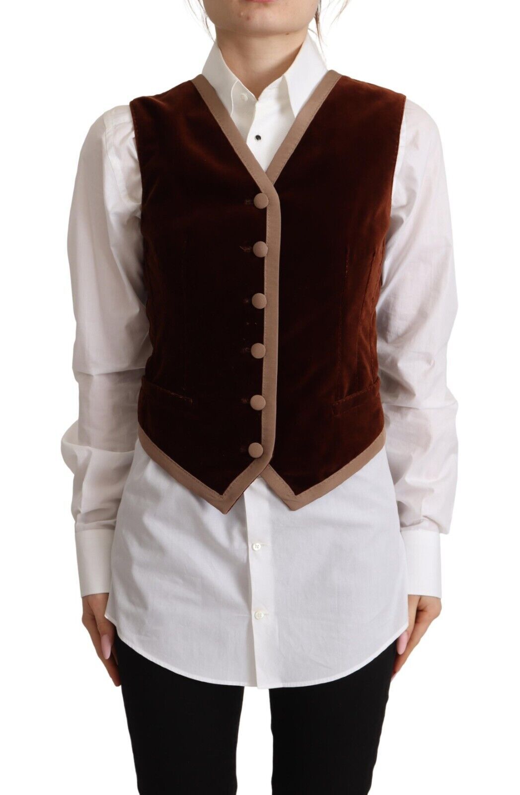 Velvet with Button Closure Vest — Bordeaux