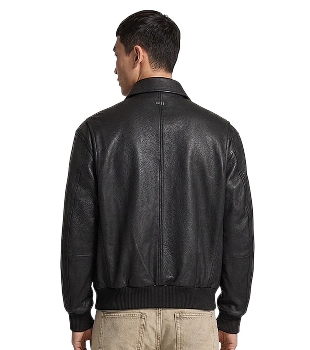 Boss - straight coat collared neck front pockets ribbed