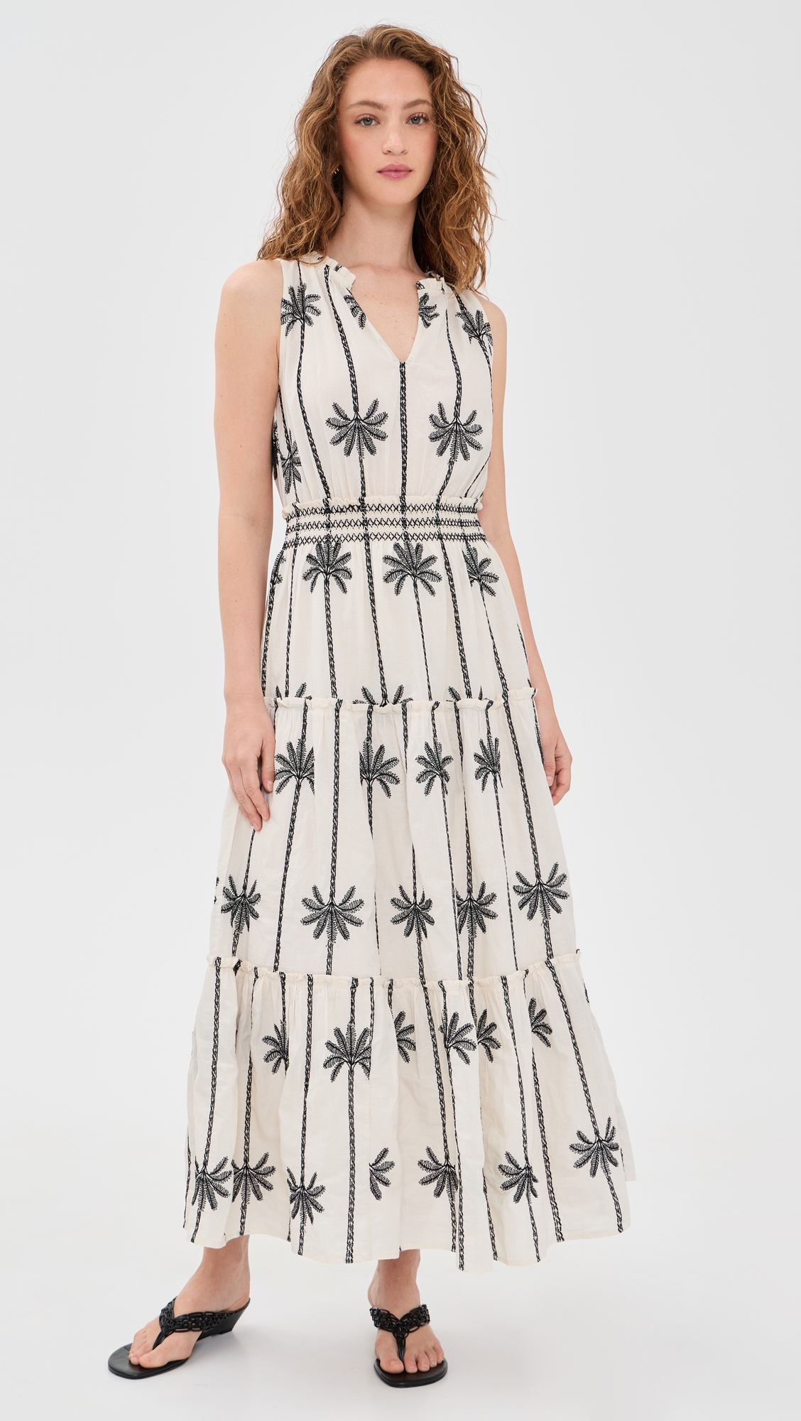 Loulou Dress Embroidered Palms