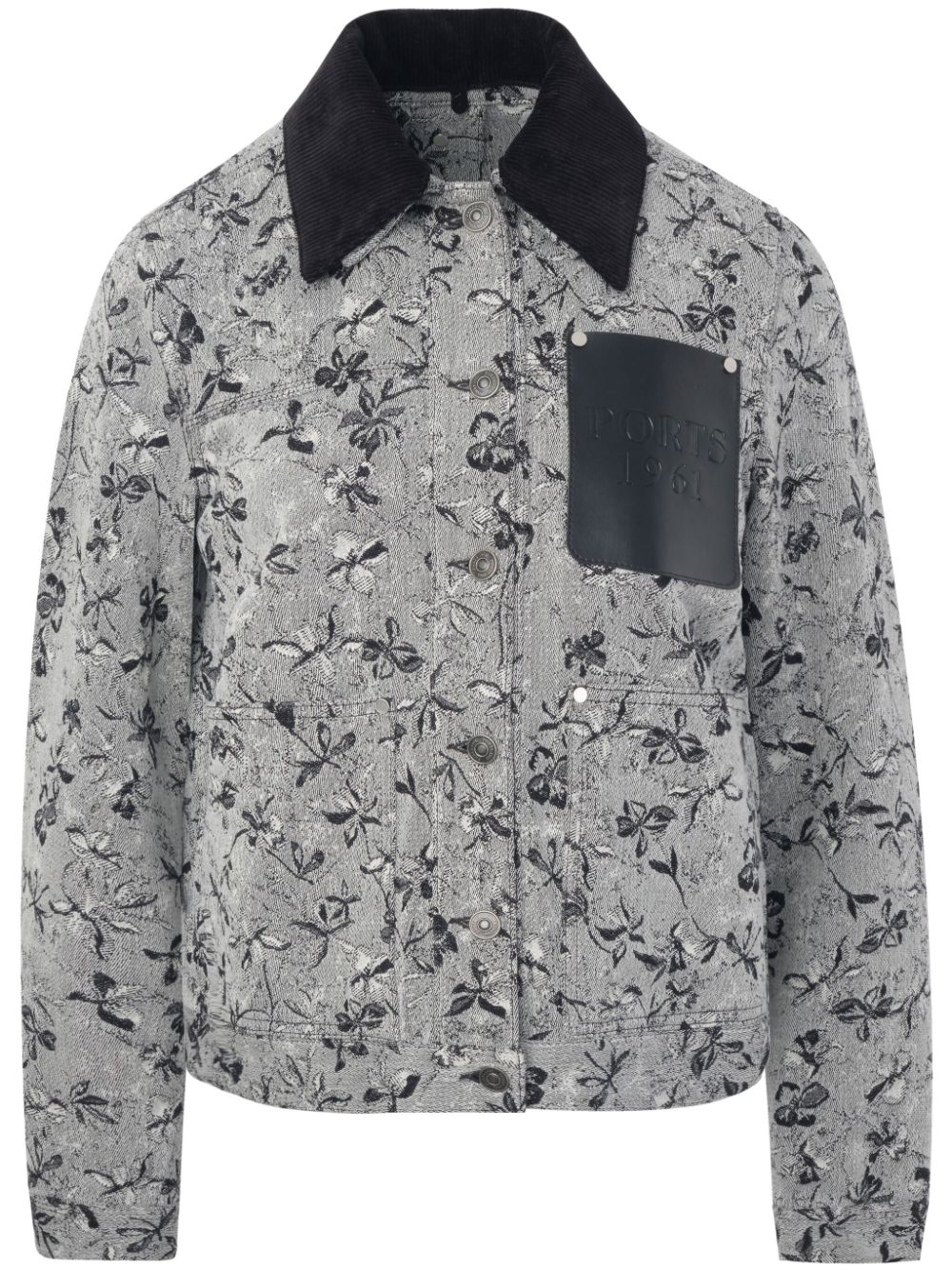 Floral-print denim jacquard jacket - White