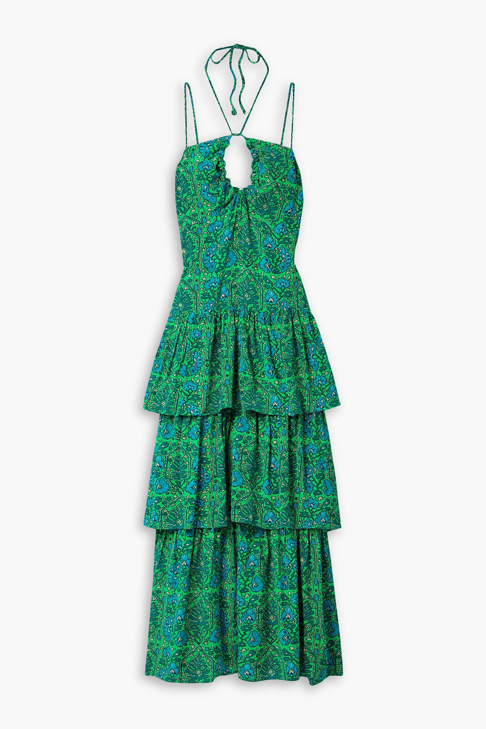 Alber tiered printed crepe de chine midi dress