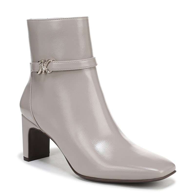 Nanette Ankle Bootie Boots, Soft Milk Grey Faux Leather