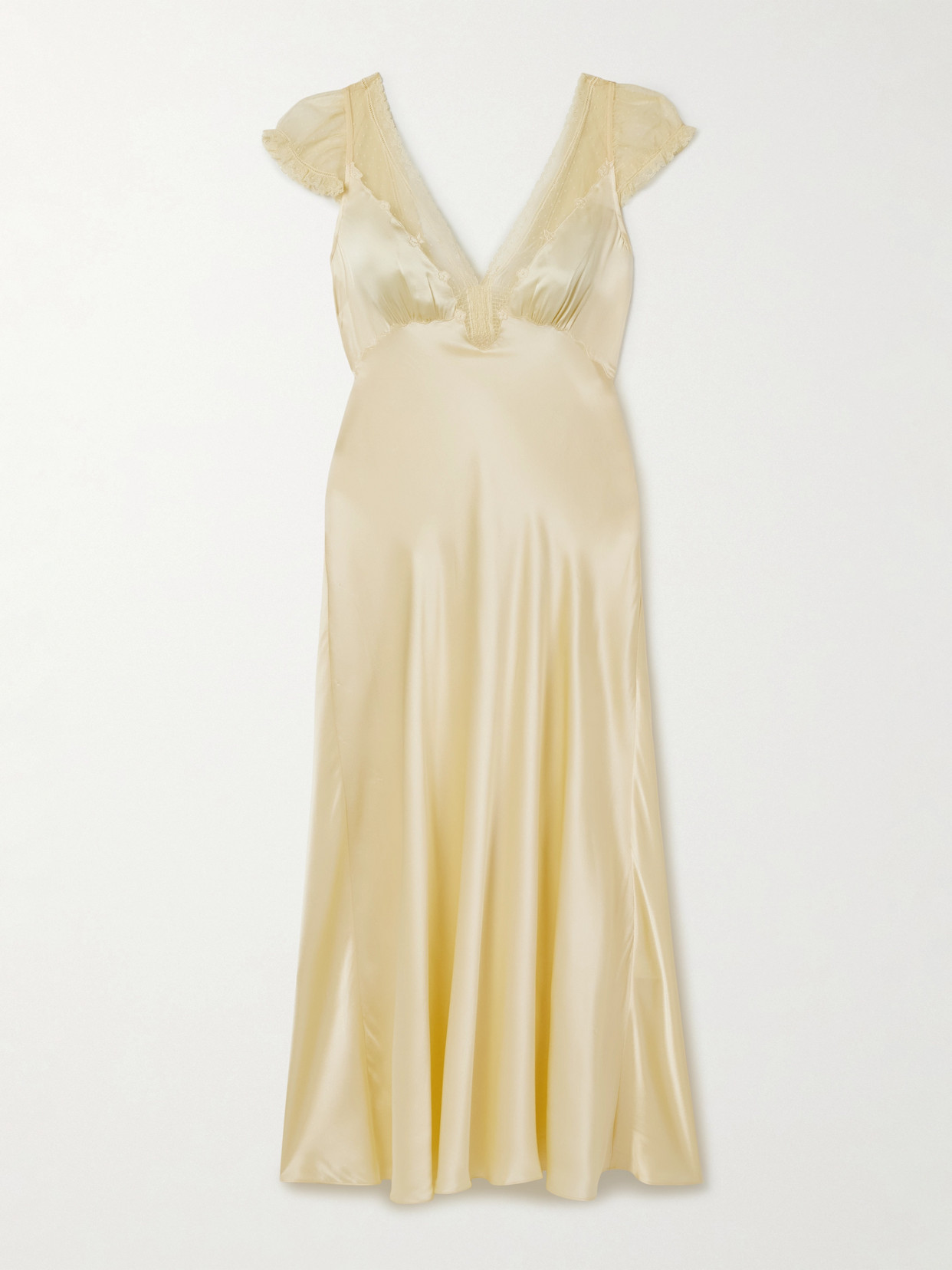 Corelia Tulle-trimmed Silk-satin Midi Dress - Yellow