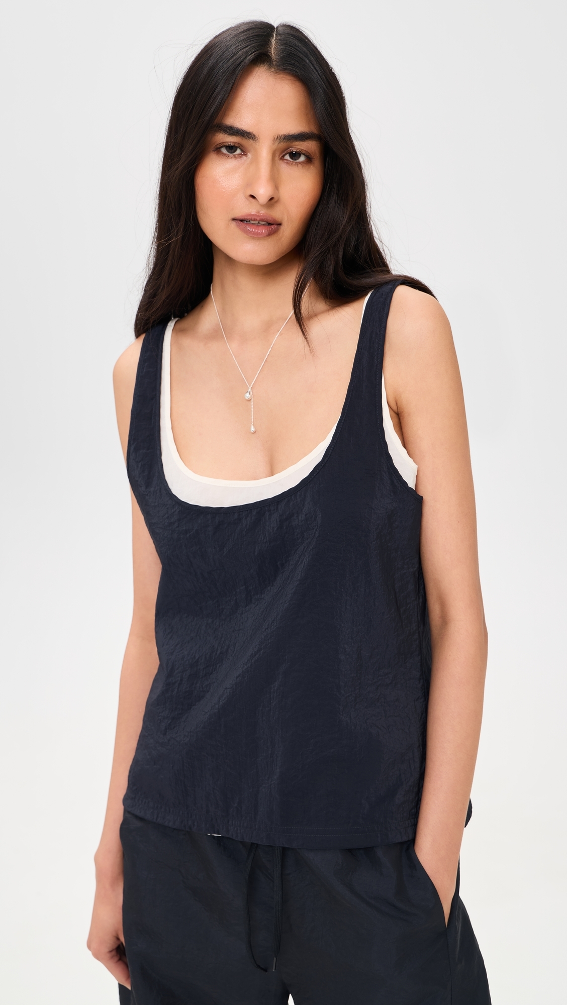 Double Layer Scoop Tank Navy/Ivory