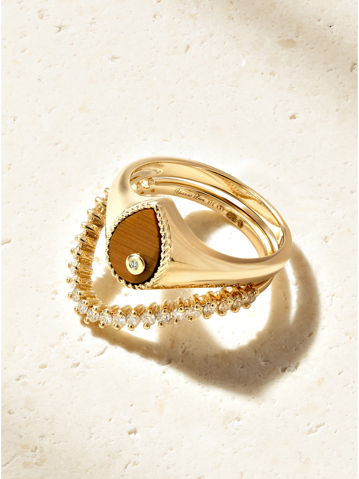 Baby Chevaliere Poire 9-karat Gold, Tiger's Eye And Diamond Ring - 3