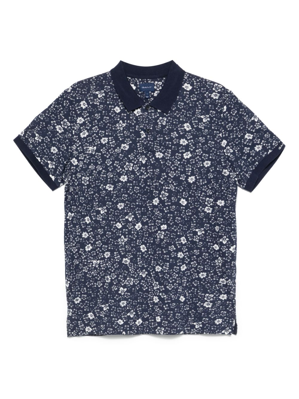 Floral-print cotton polo shirt - Blue