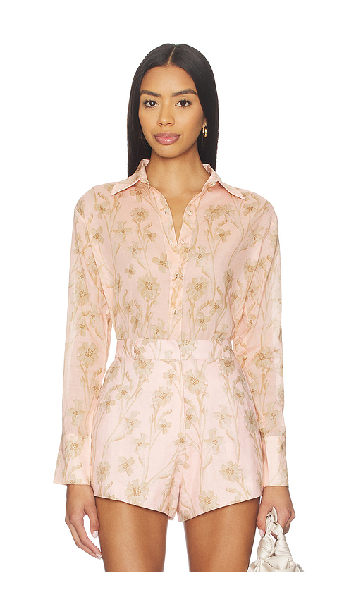 Karina Grimaldi Coral Print Blouse en Peach. L. Also en M