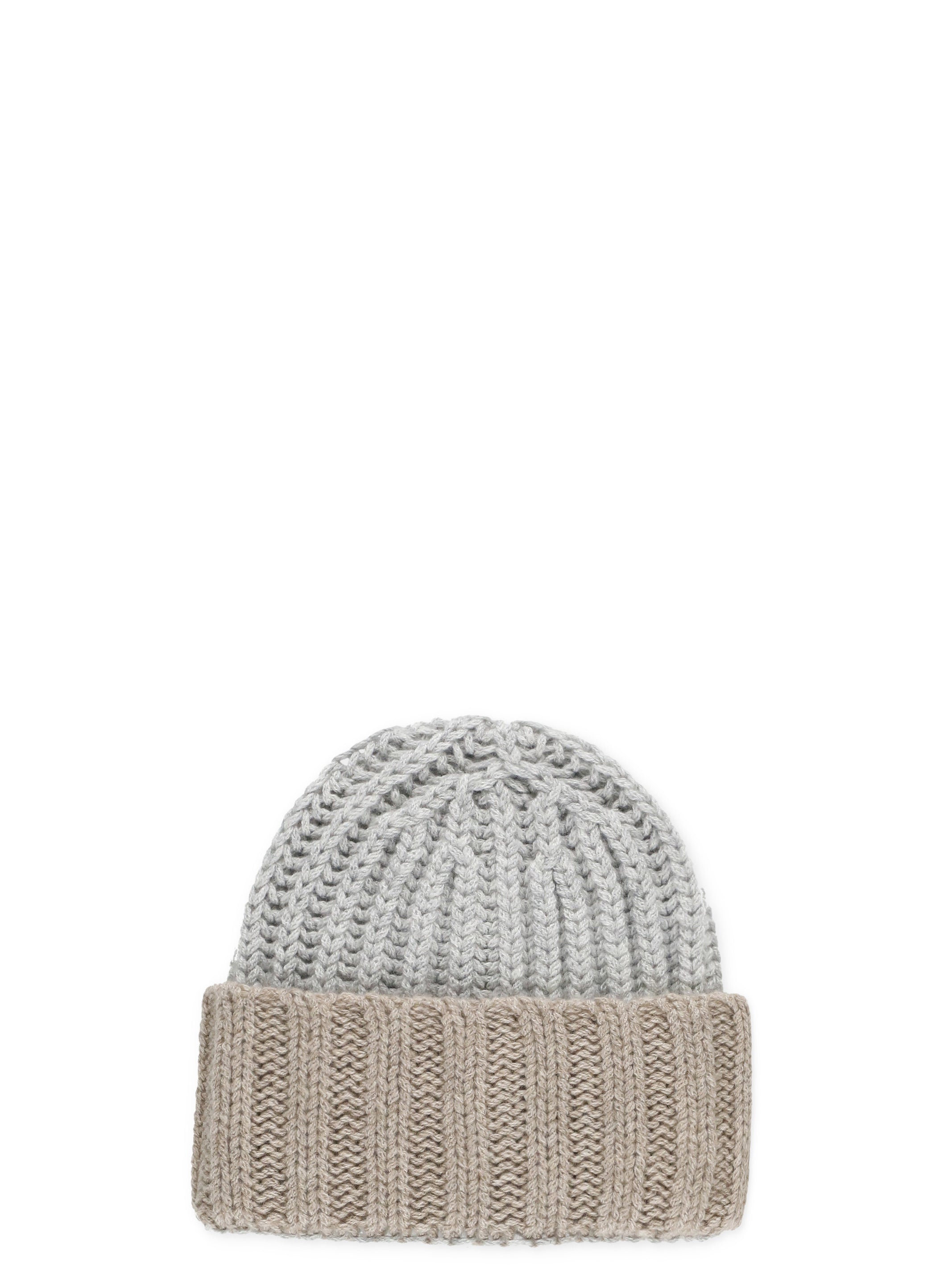 Grey Cashmere Ribbed Beanie